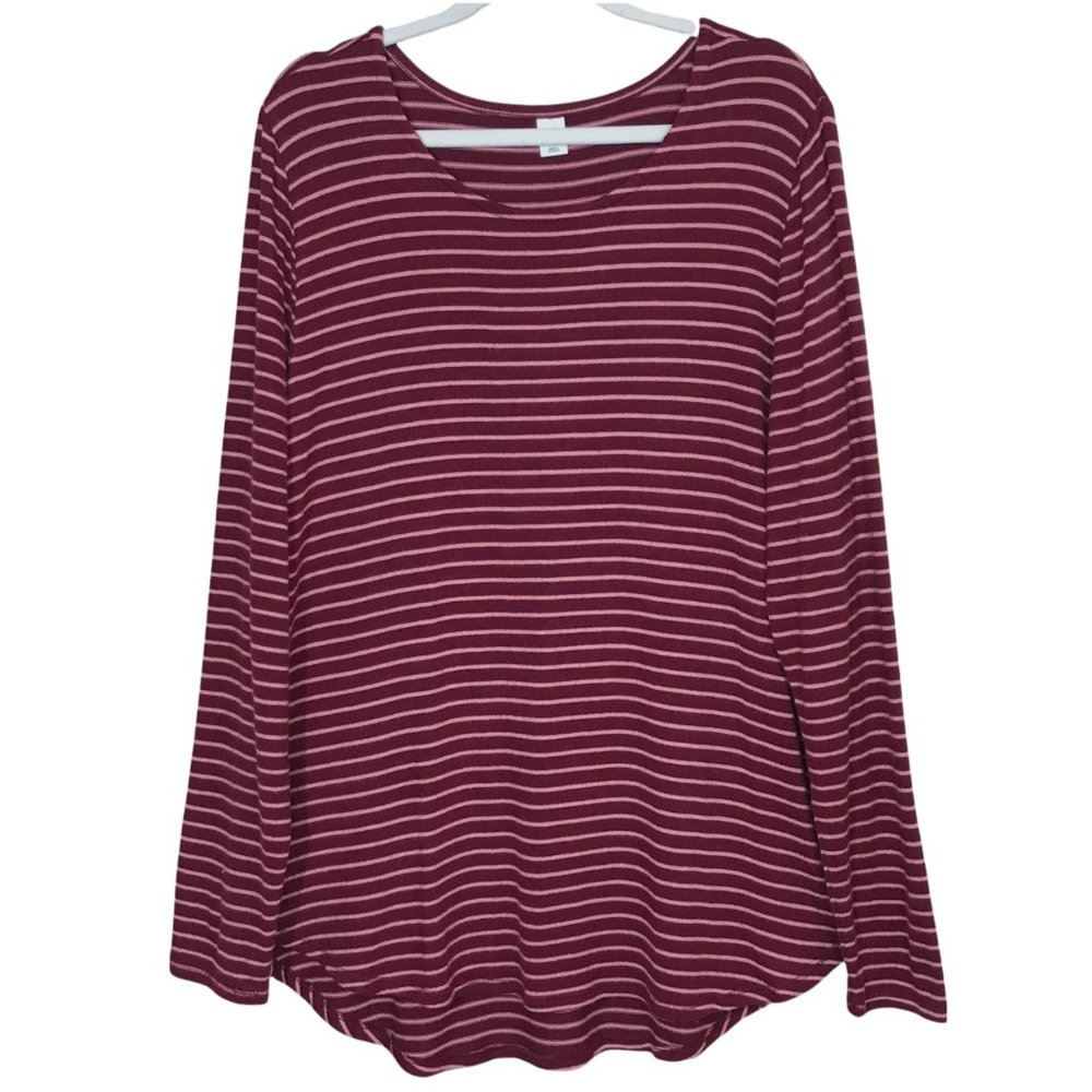 Old Navy High-Low Hem Tunic Sweater Women’s Large Pink Burgundy Stripe